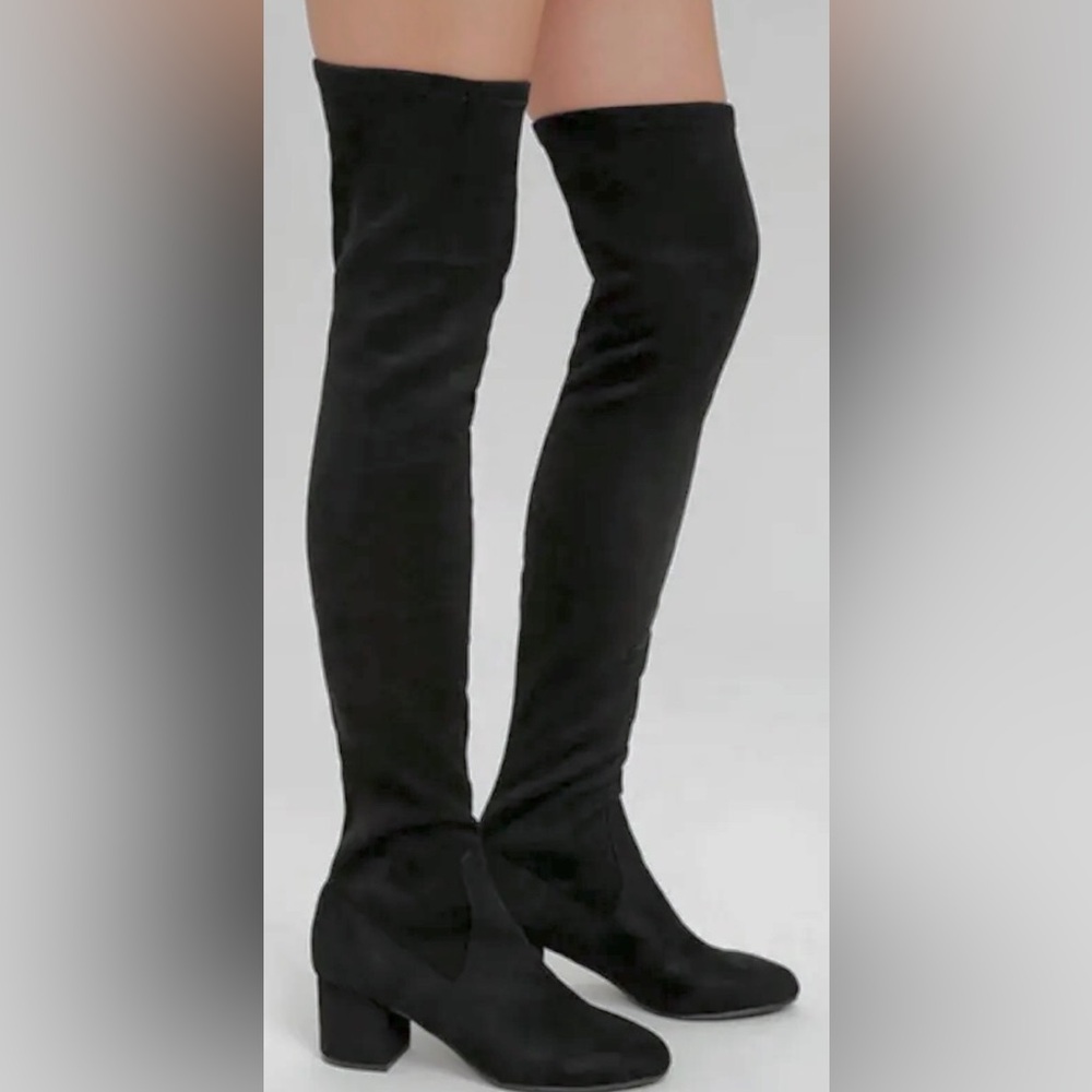 Isaac Mizrahi Over the Knee Boots Faux Suede Heeled & Lined in Black size 7.5